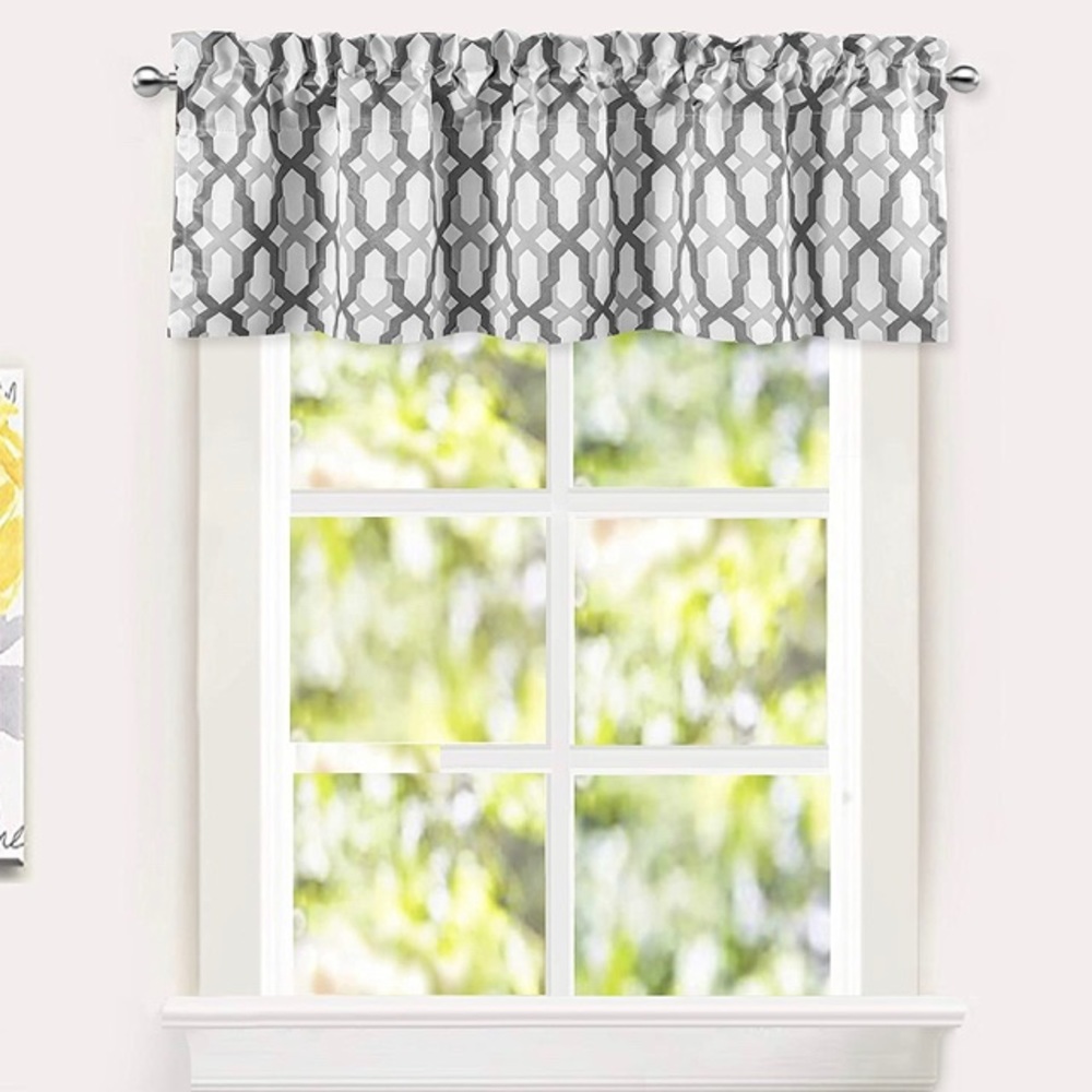 Mason Geometric Trellis Pattern Window Curtain Valance Gray